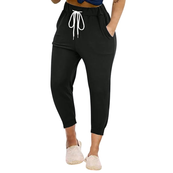 Lmnyox Women's Casual Yoga Pants Elastic High Waist Drawstring Joggers Tapered Ankle Length Sport Pants with Pocket