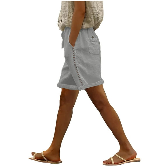 Lmnyox Women's Cotton Linen Capris Elastic Waist Drawstring with Pocket Summer Loose Flowy Pants