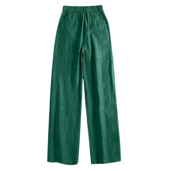 Lmnyox Women's Cotton Linen Pants Flowy Straight Leg Elastic Waist Trousers with Pocket Summer Lounge Pants