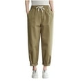 thumbnail image 1 of Lmnyox Women's Cotton Linen Pants Straight Leg Drawstring Trousers with Pocket Summer Trendy Lounge Pants, 1 of 4