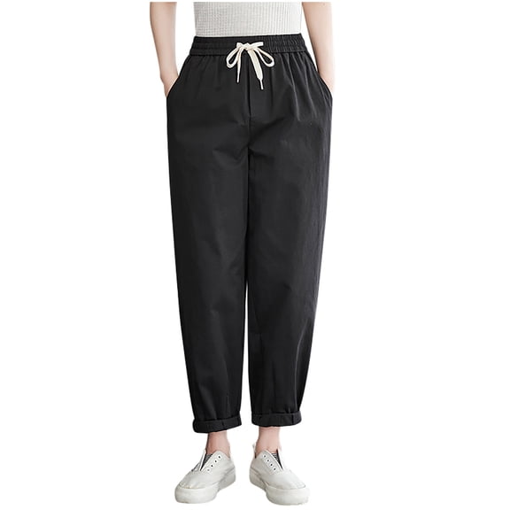 Lmnyox Women's Cotton Linen Pants Straight Leg Drawstring Trousers with Pocket Summer Trendy Lounge Pants