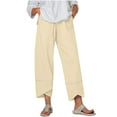 thumbnail image 1 of Lmnyox Women's Cotton Linen Pants Wide Leg Elastic Waist Trousers Lightweight Lounge Pants with Pocket, 1 of 6
