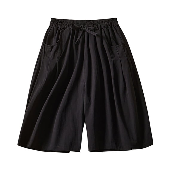 Lmnyox Women's Cotton Linen Shorts Wide Leg Elastic Waist Shorts Summer Lightweight Lounge Shorts