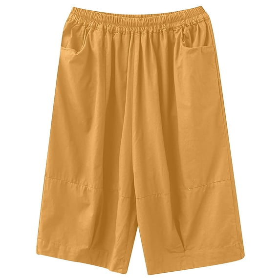 Lmnyox Women's Cotton Linen Shorts Wide Leg Elastic Waist Shorts Summer Lightweight Lounge Shorts