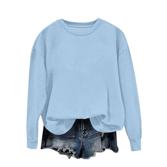 Lmnyox Women's Crew Neck Solid Sweatshirts Loose Basic Trendy Pullover Casual Long Sleeve Shirts Outfits