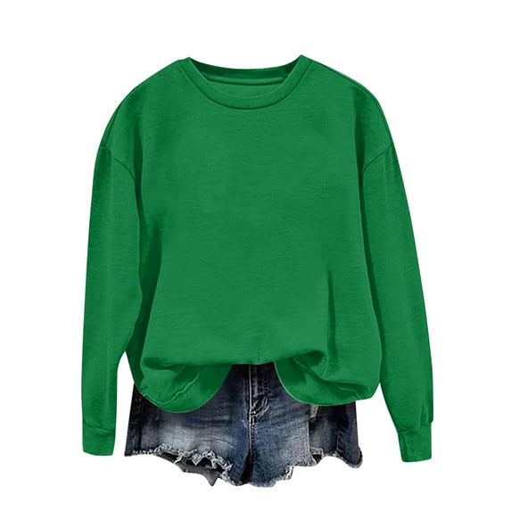Lmnyox Women's Crew Neck Solid Sweatshirts Loose Basic Trendy Pullover Casual Long Sleeve Shirts Outfits