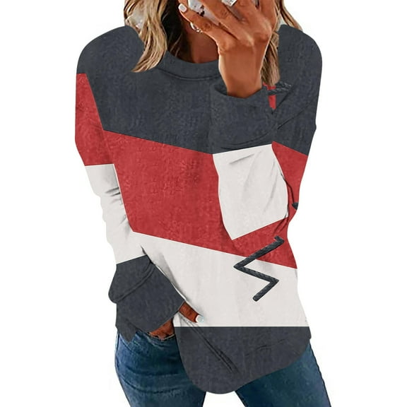 Lmnyox Women's Crew Neck Sweatshirts Fall Fashion Color Block Pullover Casual Long Sleeve Side Slit Tunic Tops for Women