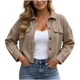 thumbnail image 1 of Lmnyox Women's Crop Jackets Textured Button Down Collared Coats Loose Solid Color Jackets with Pockets, 1 of 9