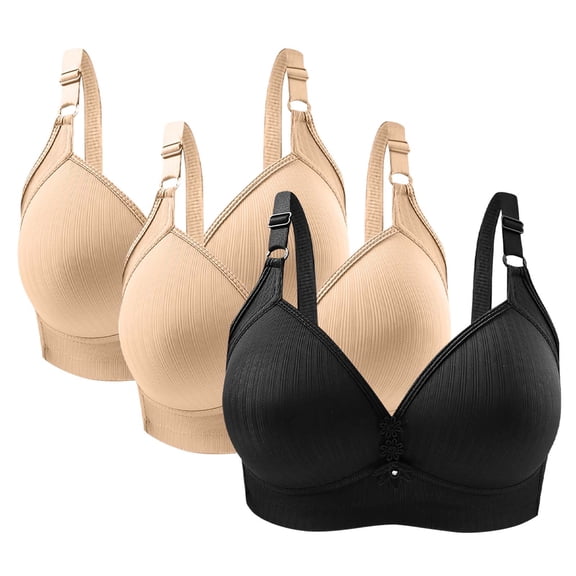 Lmnyox Women's Everyday Bras Soft Comfortable Full Coverage Bra Wireless Push Up Bralettes for Women 3 Pack