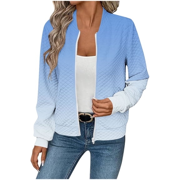 Lmnyox Women's Fall Fashion Jacket Long Sleeve Zip Up Print Jacket Outerwear Trendy Casual Jacket with Pocket