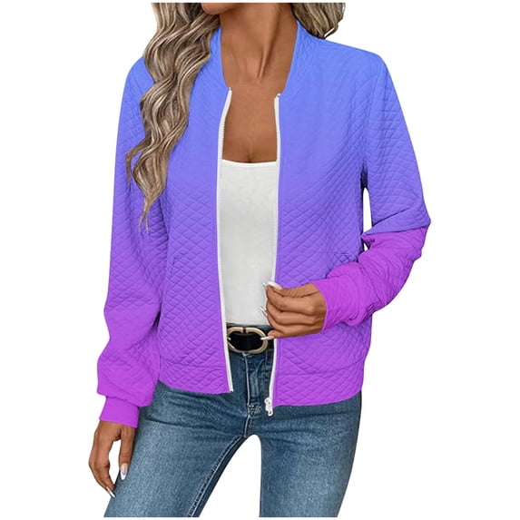 Lmnyox Women's Fall Fashion Jacket Long Sleeve Zip Up Print Jacket Outerwear Trendy Casual Jacket with Pocket