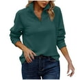 thumbnail image 1 of Lmnyox Women's Fall Shirts Long Sleeve V Neck Ribbed Blouse Loose Casual Business Work Collar Tunic Tops, 1 of 5