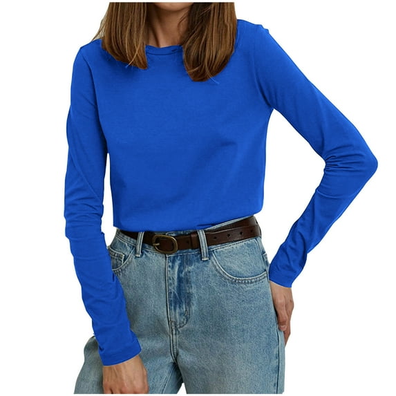 Lmnyox Women's Fall T Shirt Soft Casual Long Sleeve Crew Neck Pullover Tops Basic Solid Color Slim Tops for Women