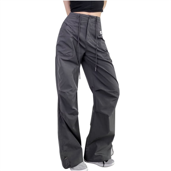 Lmnyox Women's Fashion Cargo Pants with Pocket Wide Leg Athletic Trousers Loose Casual Elastic Waist Pants for Women