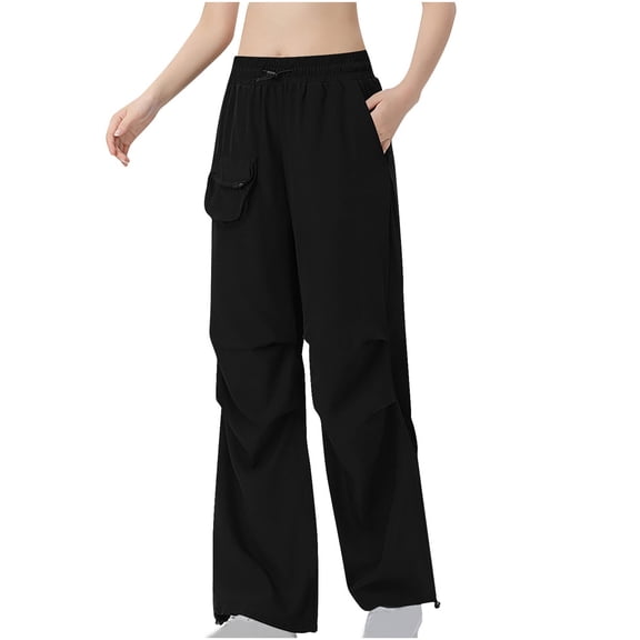 Lmnyox Women's Fashion Cargo Pants with Pocket Wide Leg Athletic Trousers Loose Casual Elastic Waist Pants for Women