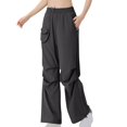 thumbnail image 1 of Lmnyox Women's Fashion Cargo Pants with Pocket Wide Leg Athletic Trousers Loose Casual Elastic Waist Pants for Women, 1 of 7