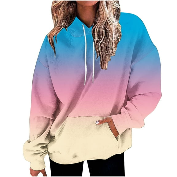 Lmnyox Women's Fashion Print Hoodies Oversized Long Sleeve Drawstring Sweatshirts Casual Pullover with Pocket