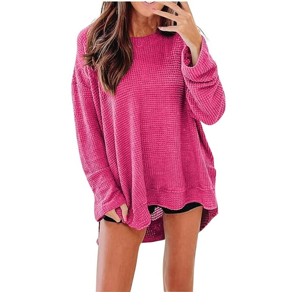 Lmnyox Women's Fashion Shirts Oversized Casual Texture Pullover Tee Loose Long Sleeve Crew Neck Trendy Tops