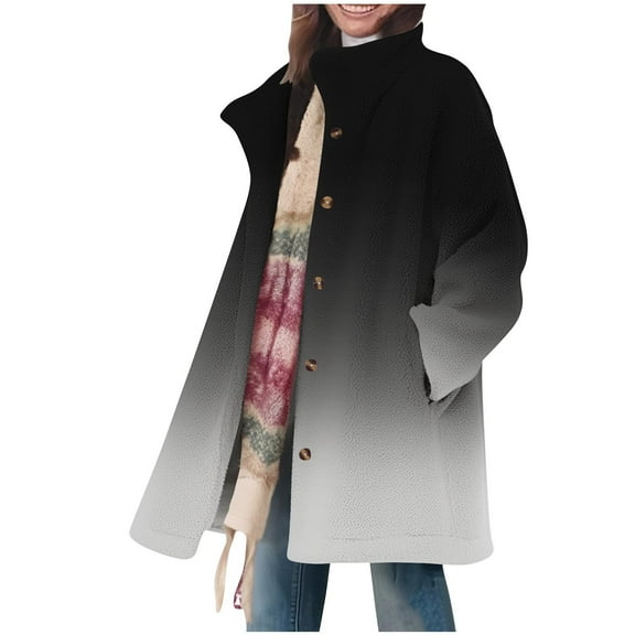 Lmnyox Women's Flannel Coat Fashion Print Button Down Collared Overcoat Thick Thermal Winter Peacoat with Pocket