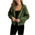 thumbnail image 1 of Lmnyox Women's Fleece Coat Zip Up Collared Long Sleeve Solid Jacket Outerwear Fashion Loose Cropped Jacket, 1 of 9