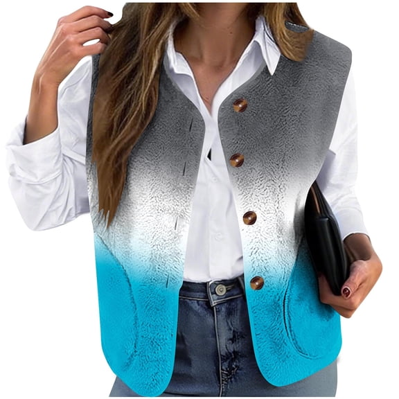 Lmnyox Women's Fleece Vest Casual Button Down Sleeveless Outerwear Vest Winter Fashion Thermal Jacket Coat