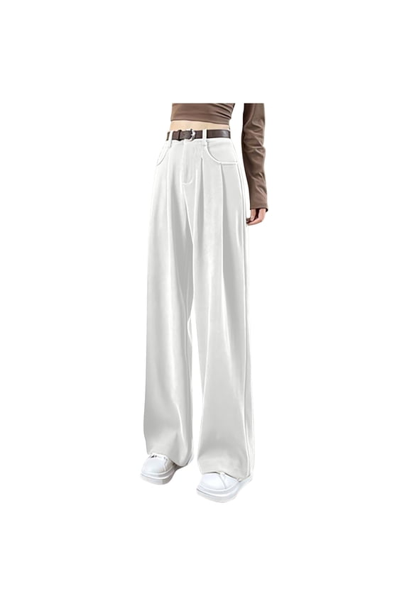 Women's Flowy Wide Leg Trousers Elegant High Waist Corduroy Lounge Pants with Pocket Fall Fashion Pants
