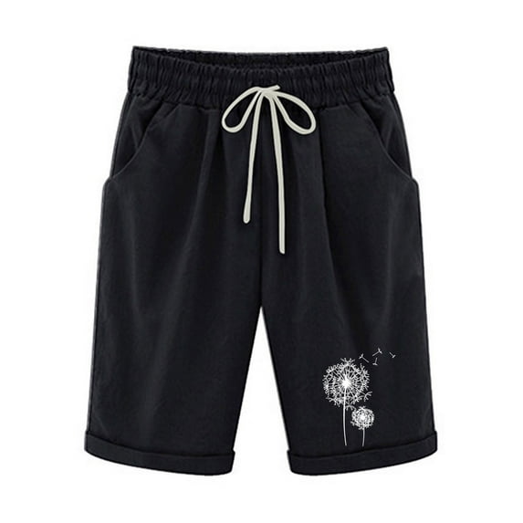 Lmnyox Women's High Waist Short Pants Elastic Waist Drawstring Shorts with Pocket Summer Knee Length Shorts
