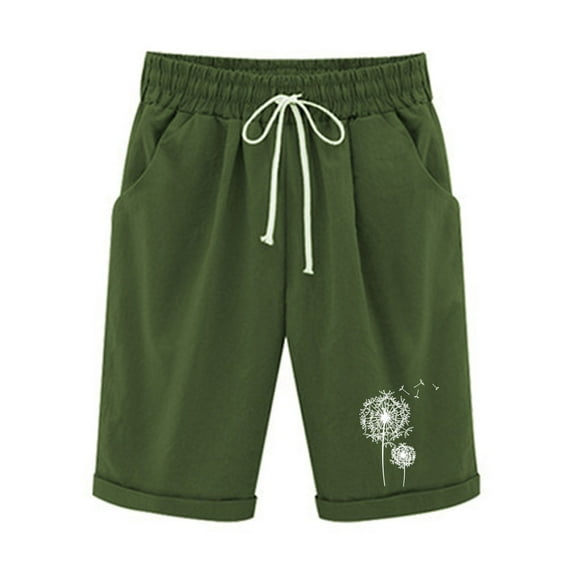 Lmnyox Women's High Waist Short Pants Elastic Waist Drawstring Shorts with Pocket Summer Knee Length Shorts