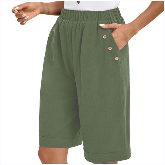 Lmnyox Women's Knee Length Shorts Wide Leg Elastic Waist Short Pants with Pocket Summer Casual Shorts