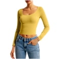 thumbnail image 1 of Lmnyox Women's Knitted Crop Tops Long Sleeve Scoop Neck Solid Sweaters Fashion Slim Ribbed Sweater Shirts, 1 of 4