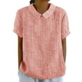 thumbnail image 1 of Lmnyox Women's Linen Shirt Summer Casual Striped Short Sleeve Tops Cotton Linen Collared Beach Blouse Clothes, 1 of 6