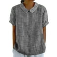 thumbnail image 1 of Lmnyox Women's Linen Shirt Summer Casual Striped Short Sleeve Tops Cotton Linen Collared Beach Blouse Clothes, 1 of 6