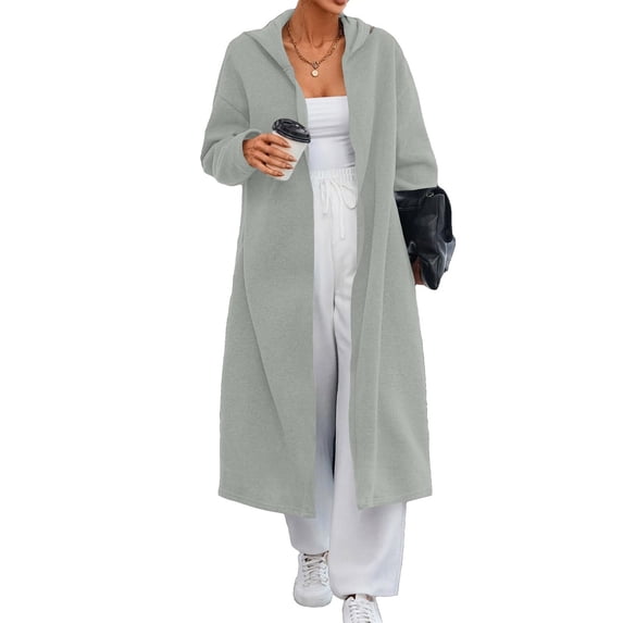 Lmnyox Women's Long Cardigan Oversized Open Front Long Sleeve Hooded Cardigan Winter Fashion Outerwear