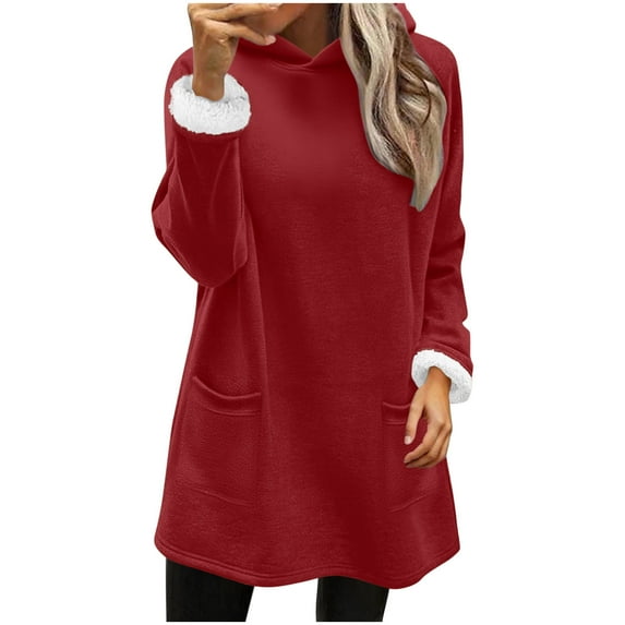 Lmnyox Women's Long Hoodies Fleece Lined Long Sleeve Hooded Sweatshirts Fall Winter Casual Thermal Pullover with Pocket