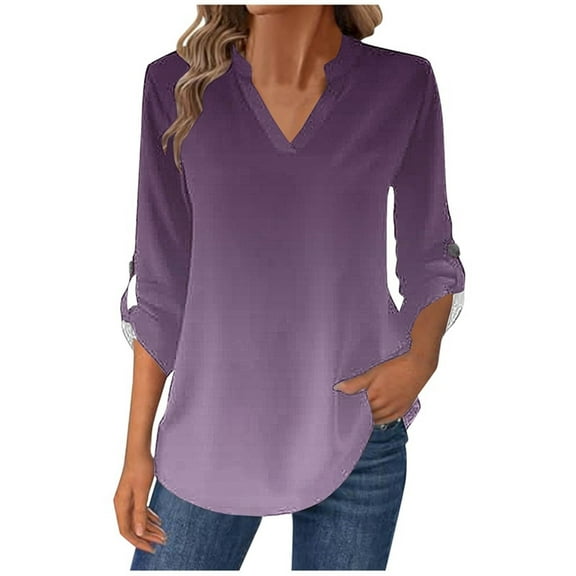 Lmnyox Women's Long Sleeve Shirts Dressy Casual V Neck Solid Tops Business Fashion Work Blouses Clothes
