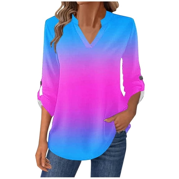Lmnyox Women's Long Sleeve Shirts Dressy Casual V Neck Solid Tops Business Fashion Work Blouses Clothes