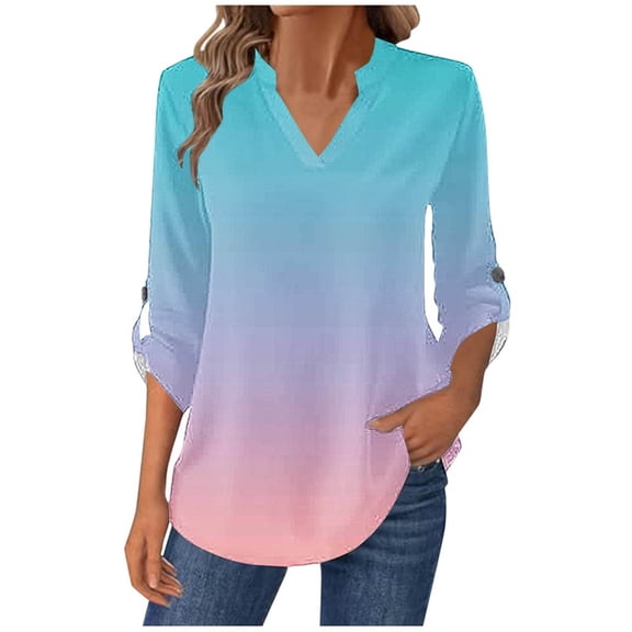 Lmnyox Women's Long Sleeve Shirts Dressy Casual V Neck Solid Tops Business Fashion Work Blouses Clothes