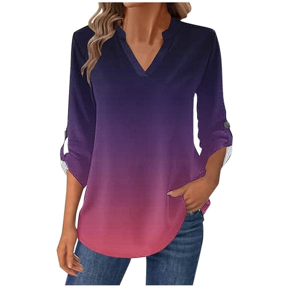 Lmnyox Women's Long Sleeve Shirts Dressy Casual V Neck Solid Tops Business Fashion Work Blouses Clothes