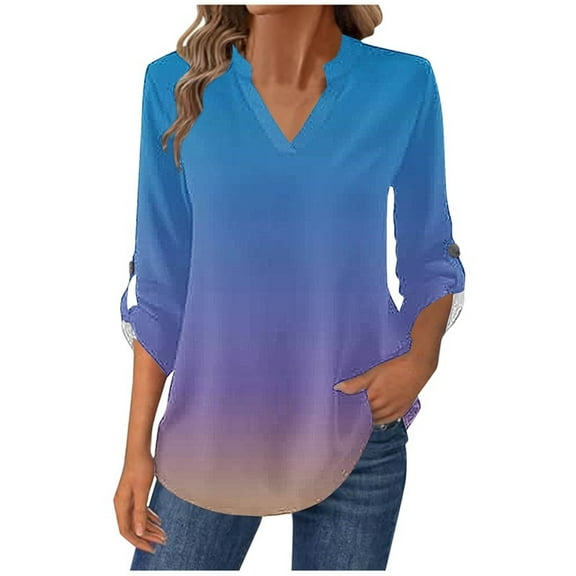 Lmnyox Women's Long Sleeve Shirts Dressy Casual V Neck Solid Tops Business Fashion Work Blouses Clothes