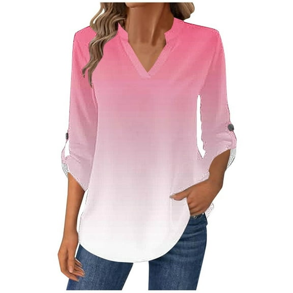 Lmnyox Women's Long Sleeve Shirts Dressy Casual V Neck Solid Tops Business Fashion Work Blouses Clothes