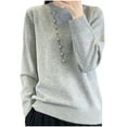 thumbnail image 1 of Lmnyox Women's Long Sleeve Sweaters Solid Crew Neck Button Sweater Tops Dressy Casual Fashion Knitted Shirts, 1 of 6