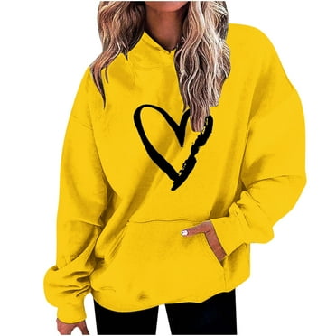Lmnyox Women's Long Sleeve Sweatshirts Oversized Heart Print Hooded Sweatshirt with Pocket Valentine's Day Clothes