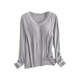 thumbnail image 1 of Lmnyox Women's Long Sleeve Undershirt Casual Solid Long Sleeve Sleep Shirt with Built in Bra Comfy Basic Tee, 1 of 5