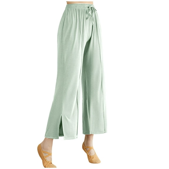 Lmnyox Women’s Loose Yoga Capris Wide Leg Elastic Waist Drawstring Cropped Pants Summer Casual Flowy Trousers