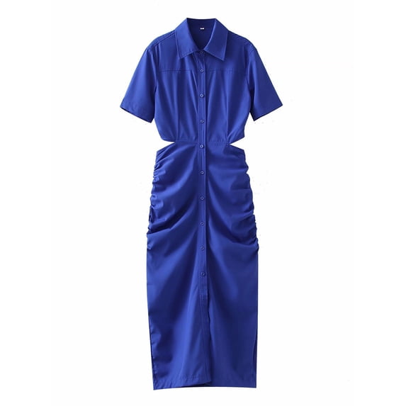 Lmnyox Women's Maxi Shirt Dress Short Sleeve V Neck Long Dress Summer Loose Button Down Dress