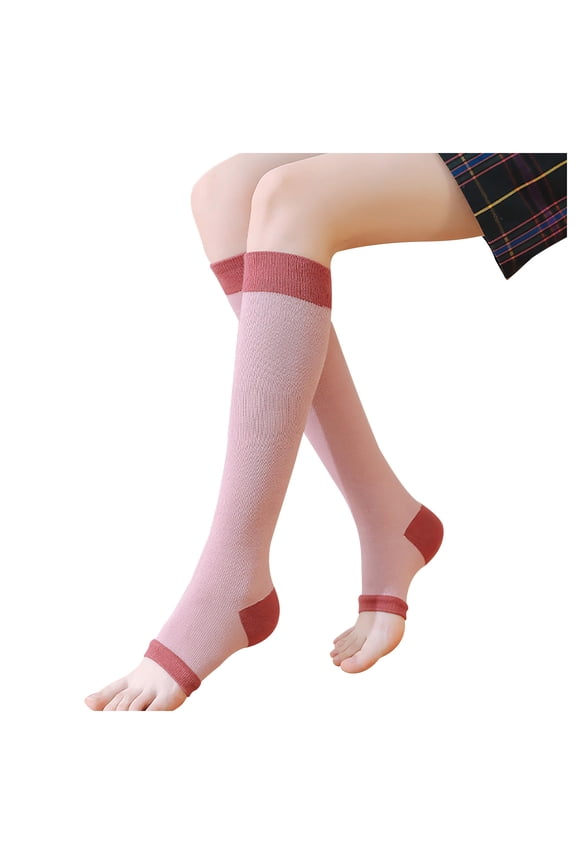 Women's Open Toe Socks Cute Knee High Support Stocking Toeless Support Sock Athletic Compression Socks