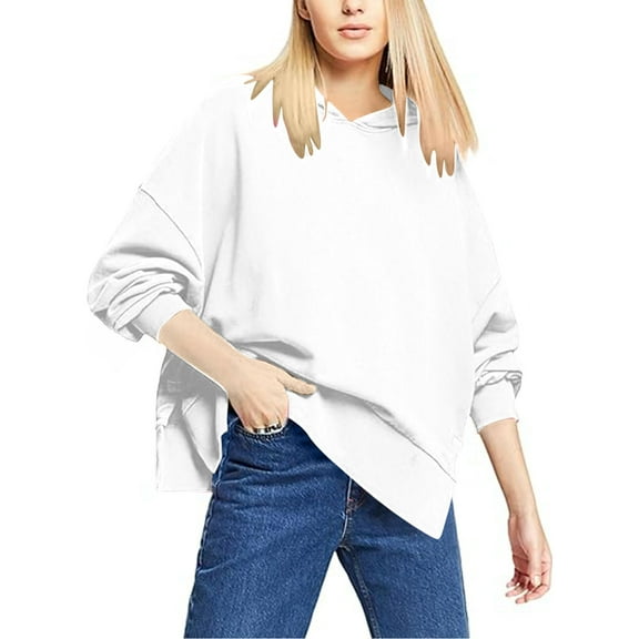 Lmnyox Women's Oversized Sweatshirts Long Sleeve Side Slit Hoodies Fall Fashion Hooded Pullover Comfy Tops