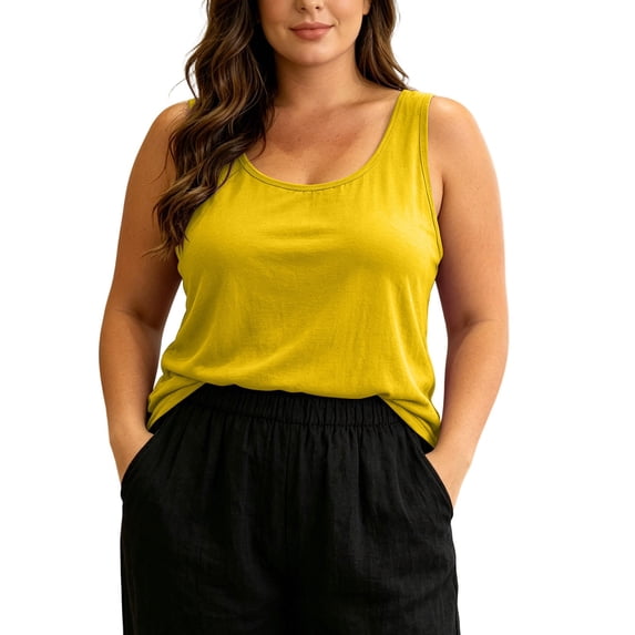 Lmnyox Women's Plus Size Tank Tops Basic Loose Scoop Neck Sleeveless Summer Tops Lightweight Solid Casual Shirts