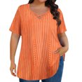 thumbnail image 1 of Lmnyox Women's Plus Size Tops Fashion Short Sleeve Cross V Neck Striped Shirt Oversized Casual Trendy Tunic Blouses, 1 of 6
