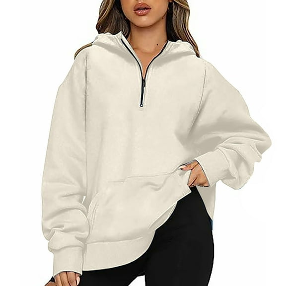 Lmnyox Women's Quarter Zipper Hoodies with Pocket Long Sleeve Casual Sweatshirts Fall Winter Oversized Pullover